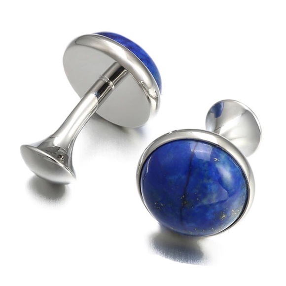 Elegant Round Blue Lapis Lazuli Cufflinks - Picture 3 of 17